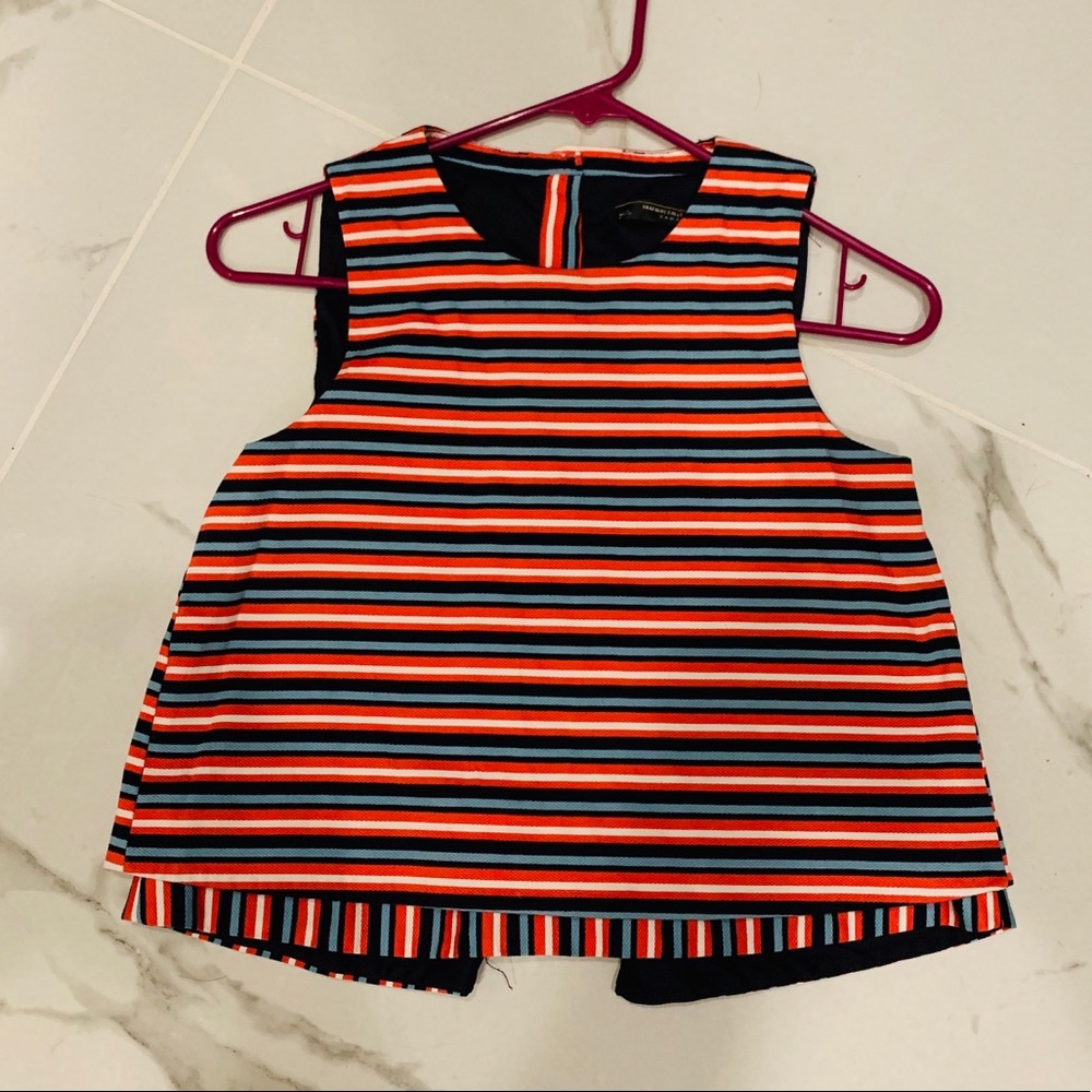Zara Collection Red Striped Crop Top - Size Small